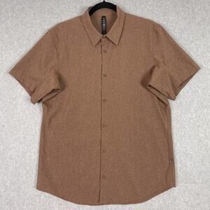 Lululemon Shirt Mens L Heathered Smoky Topaz Airing Easy Short Sleeve Button Up